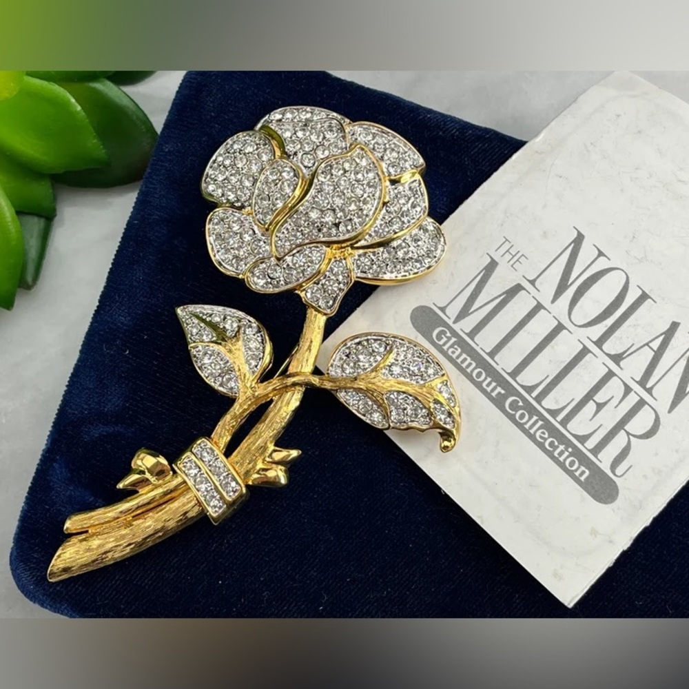 Authentic Rhinestone Rose Brooch - Picture 4 of 6